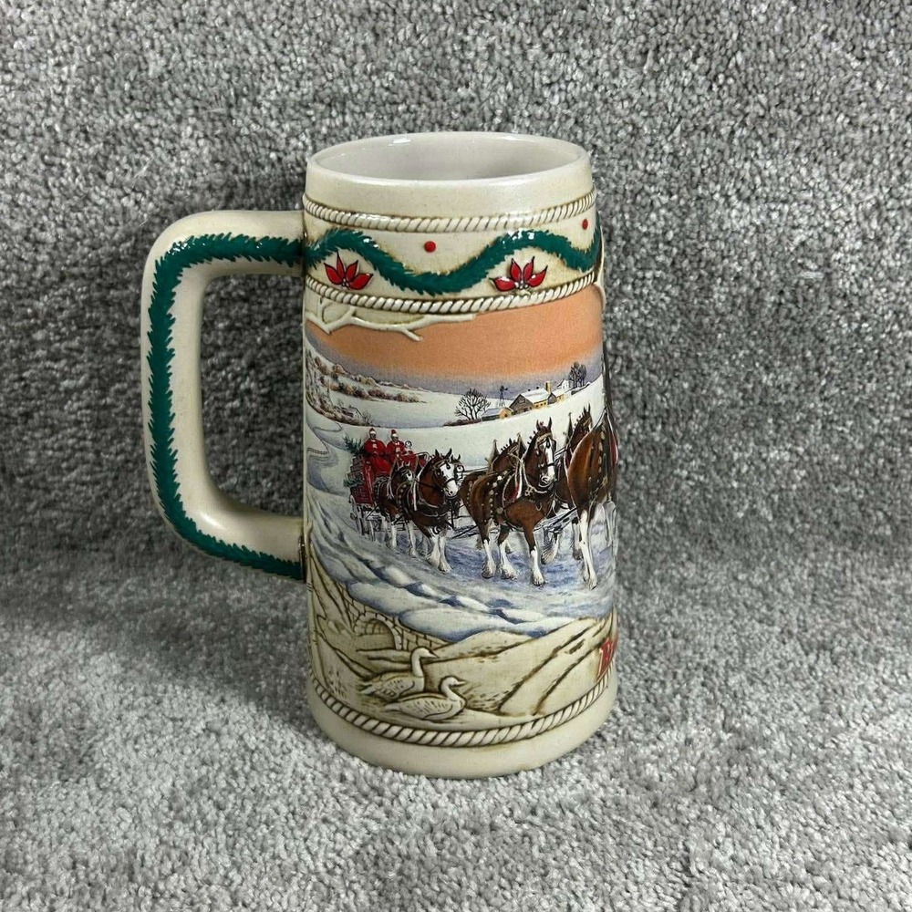 Budweiser Holiday Stein 1996 American Homestead Clydesdales Beer Mug OS